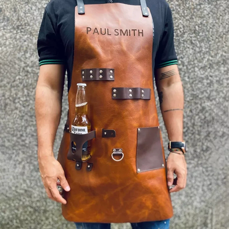 Leatherwork Apron - Apron Kitchen Outdoor Barbecue Apron PU