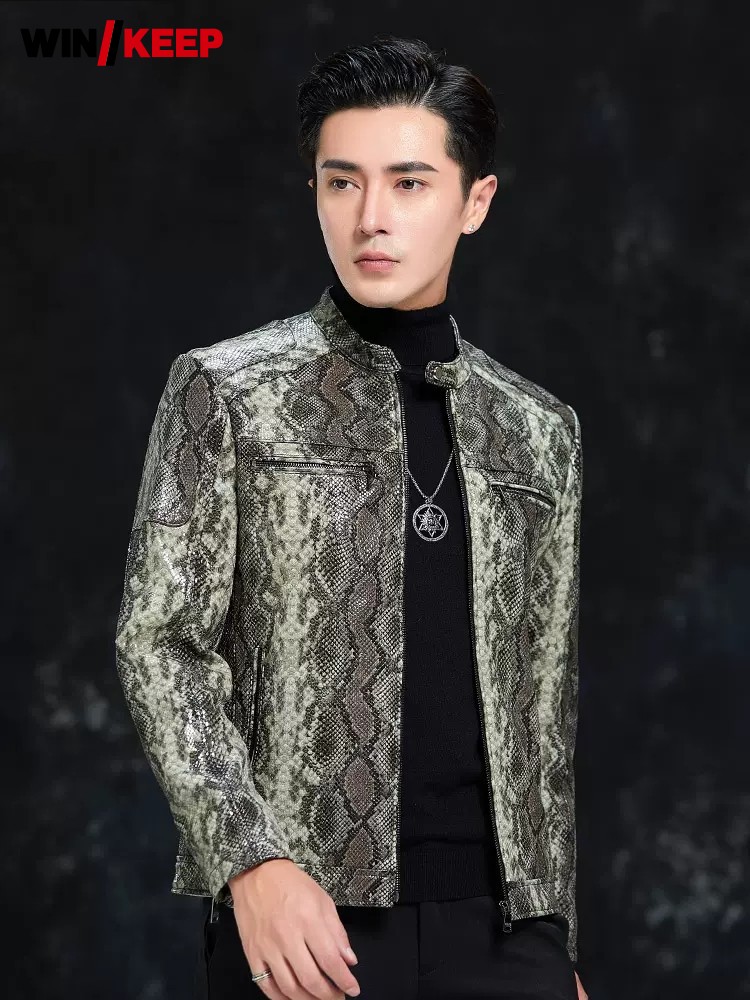 Leatherwork Patterns Free - Spring Men Snake Pattern Sheepskin Genuine