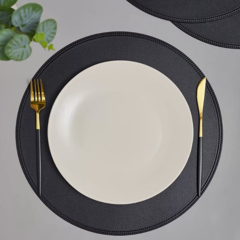 Leatherwork Desk - 1/6/10PCS Black Round Placemats Table Mat