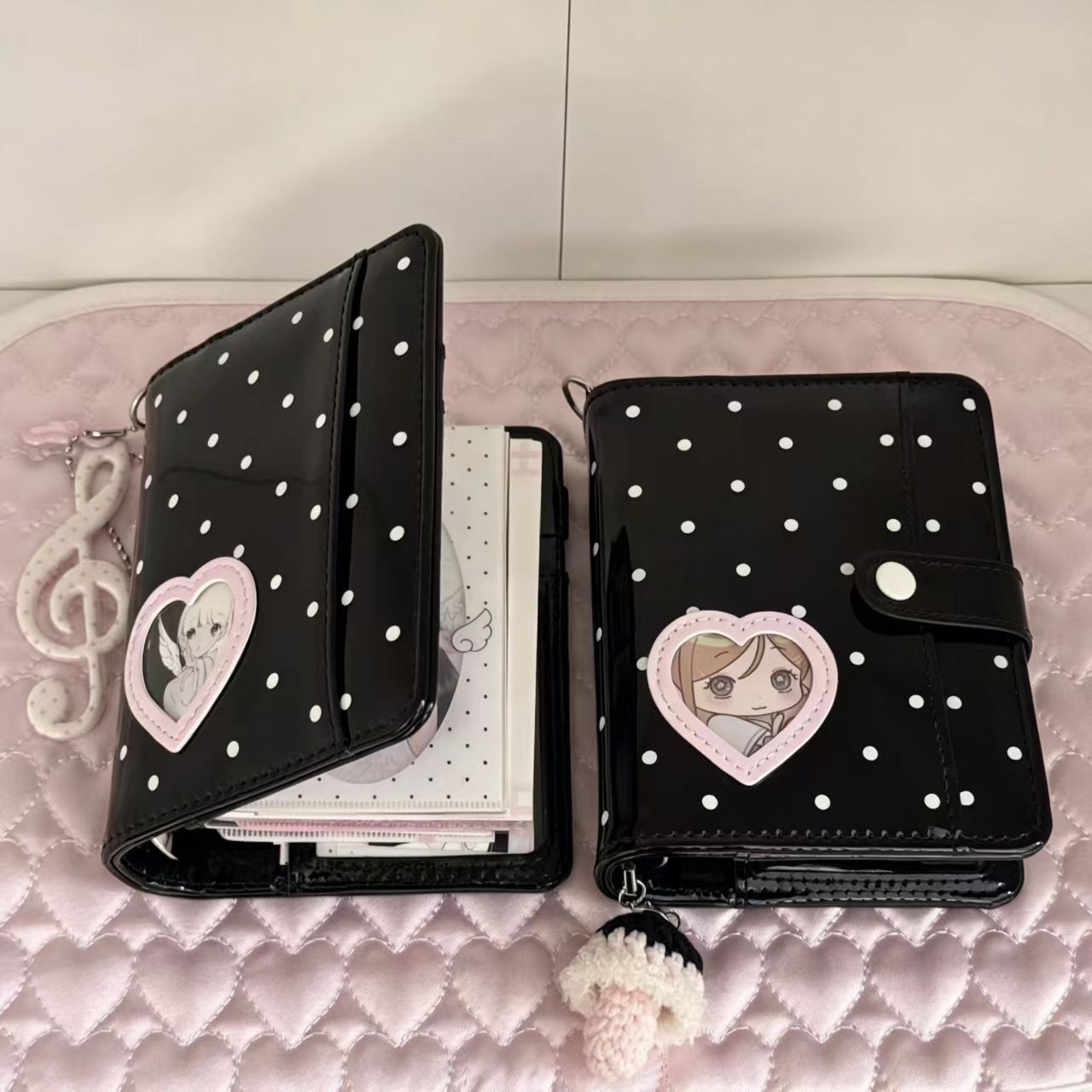 Leather Work Notebook - Korean Style Polka Dot Heart M5