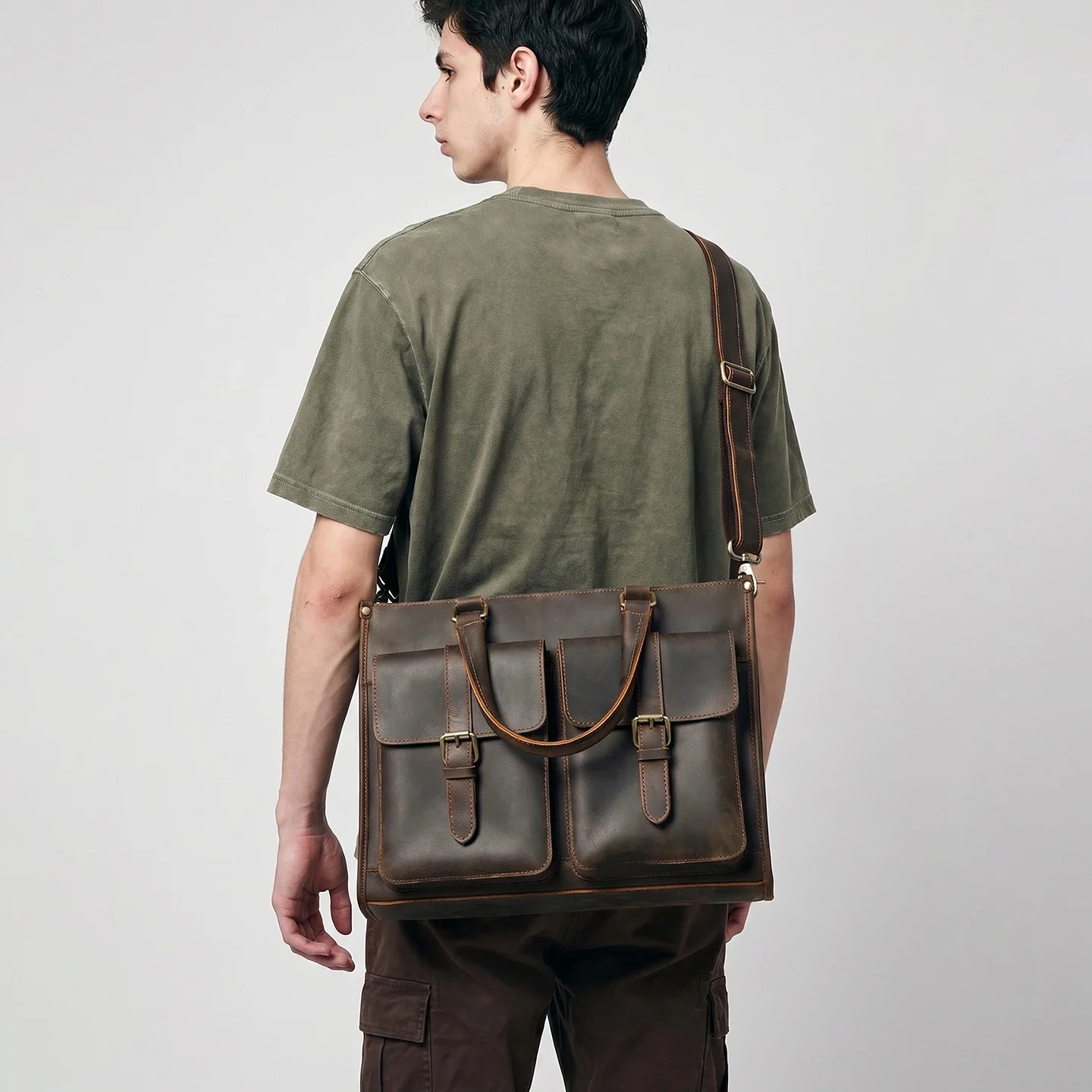 Leatherwork Thread - Vintage Genuine Leather Men Crossbody Shoulder