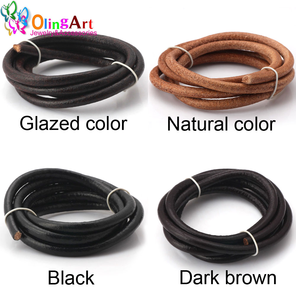 Leatherwork Diy - Olingart Dia 1.5/2/3/4/5/6mm Black/Natural/Brown/Glaze Leather Round