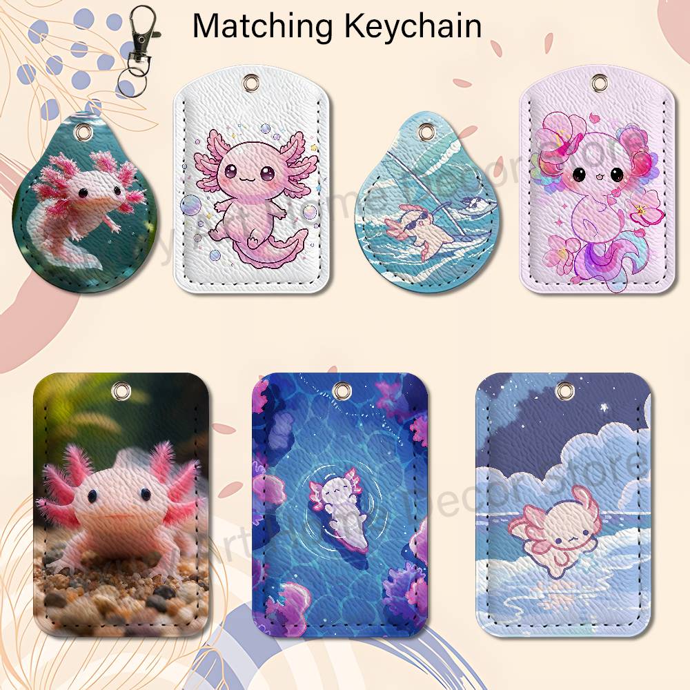 Leather Work Leather - Cute pink A-Axolotl Cartoon Holder Keychain