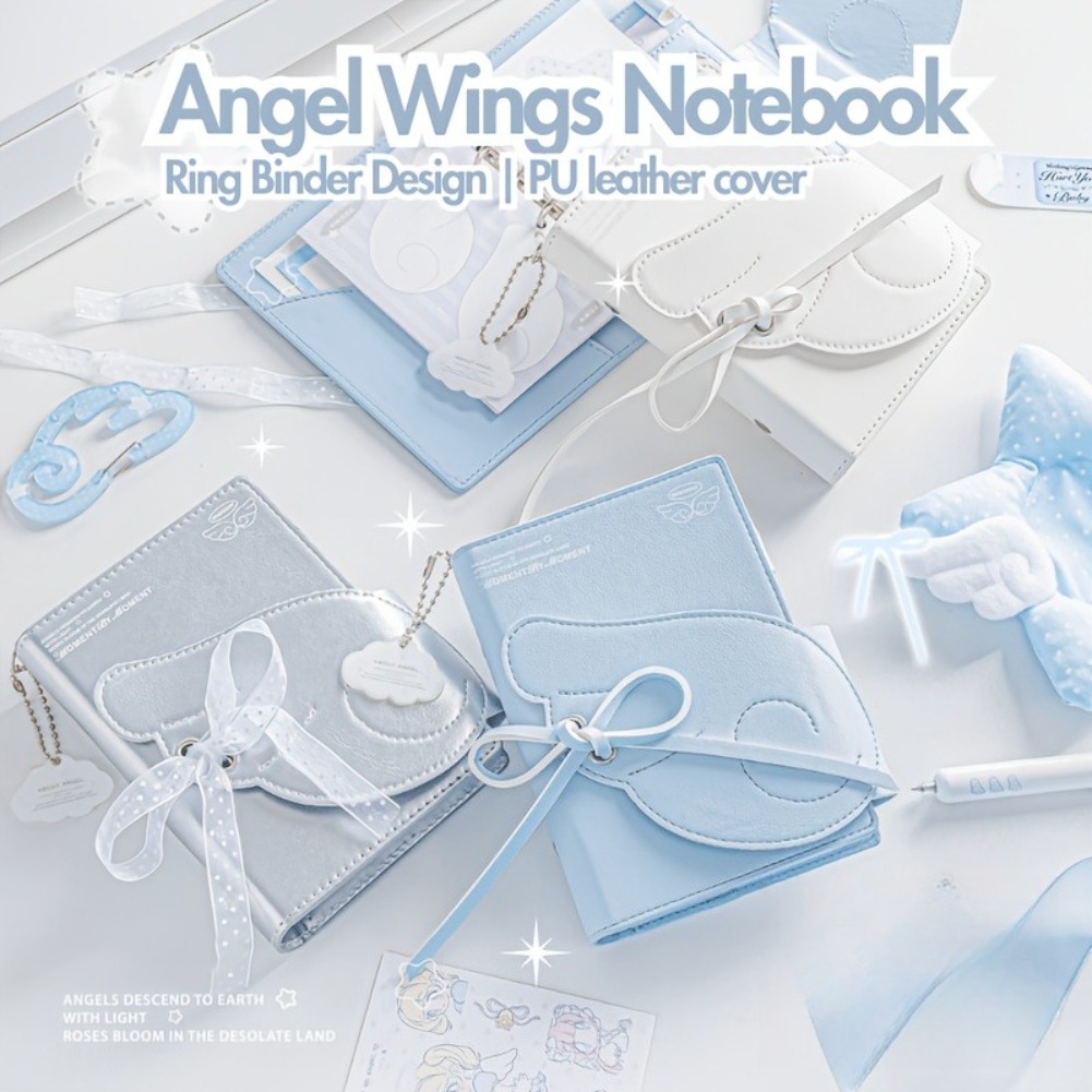 Leather Work Notebook - Kawaii Angel Wings Notebook A7 Leather