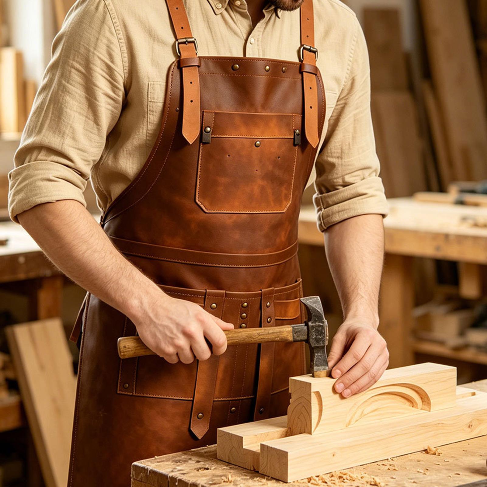 Leatherwork Apron - Leather Apron with Multiple Pockets Waterproof