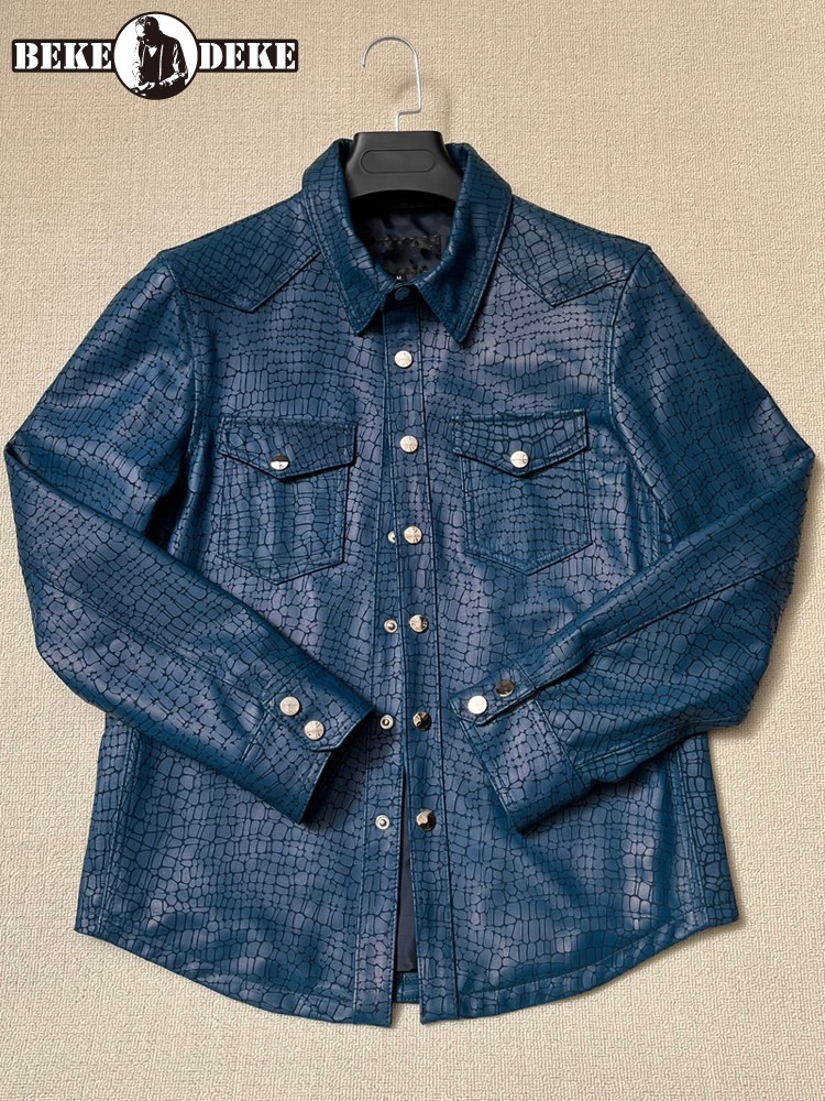 Leatherwork Patterns Free - Men Spring Crocodile Pattern Real Sheepskin