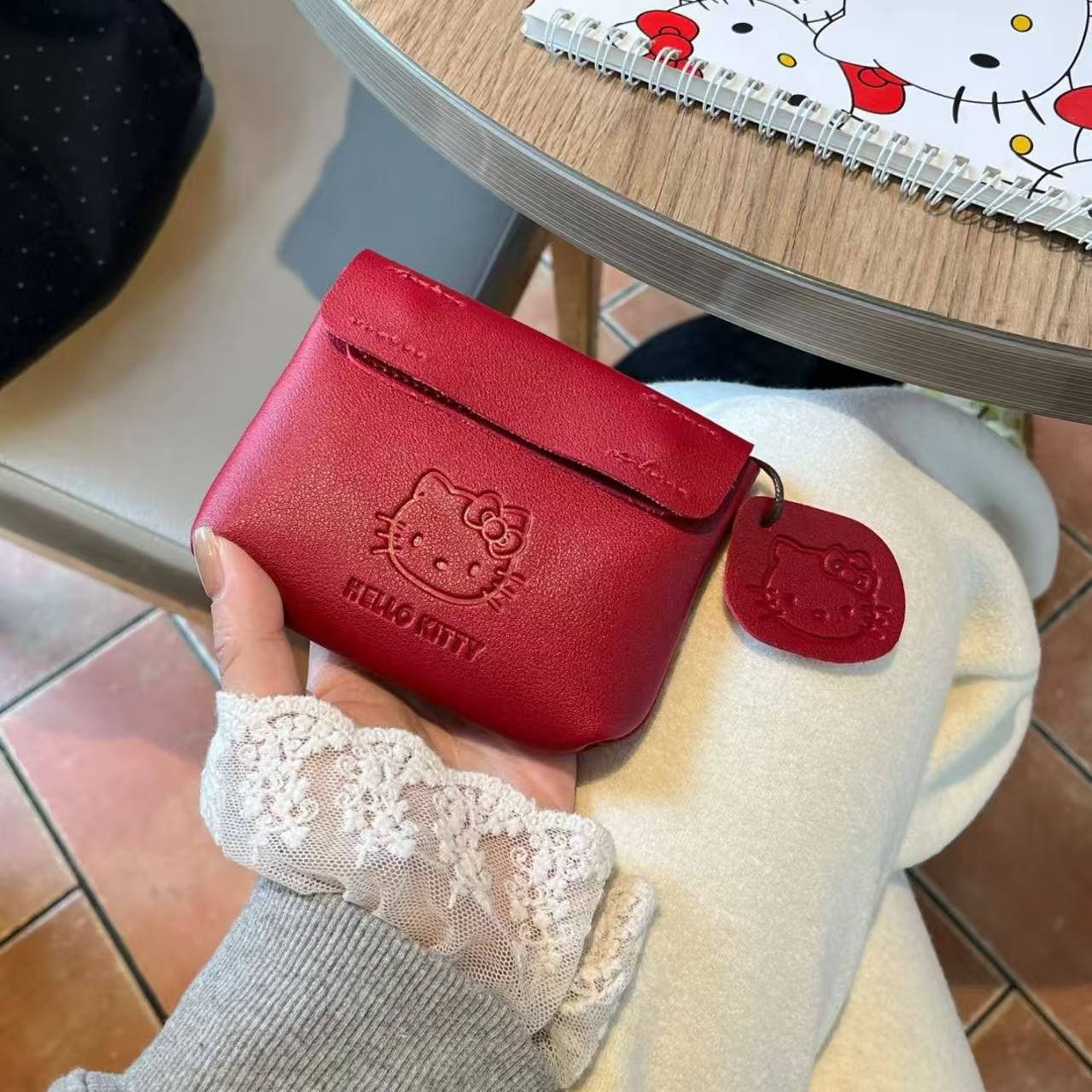 Leatherwork Wallet - Cute Hello Kitty Red Leather Coin