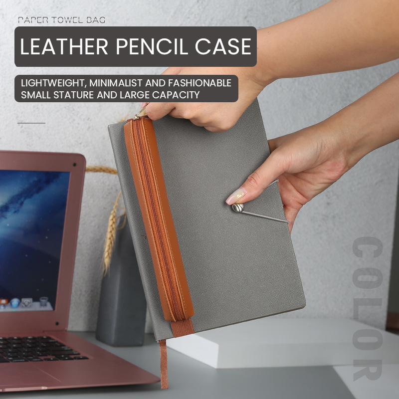 Pu Leather Pen Holder Zippered - огляд і ціна Leather Work Notebook