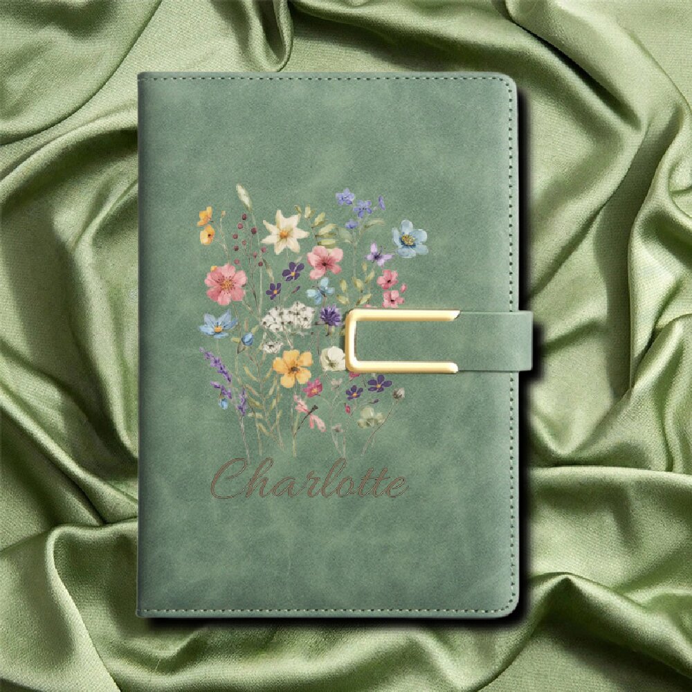 A5 Floral Monogram Custom Name - огляд і ціна Leather Work Notebook